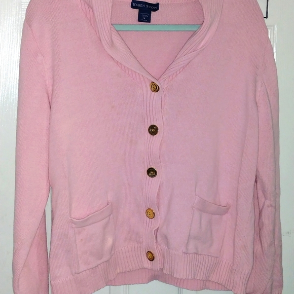 KAREN SCOTT PINK CARDIGAN WITH GOLD TONED BUTTONS - Picture 2 of 6